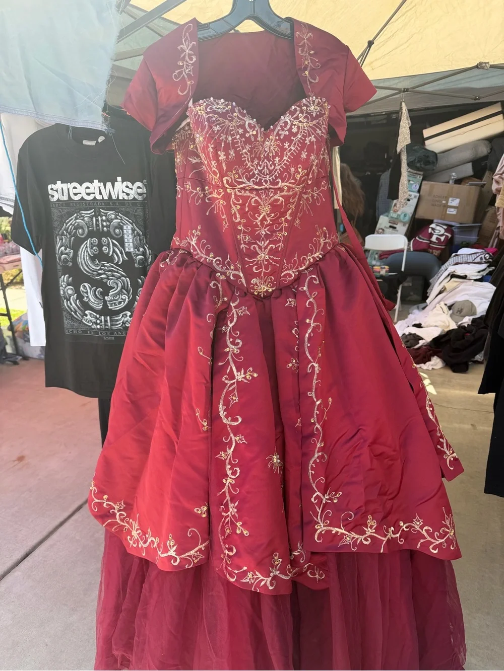 Kids Burgundy Princess Ball Gown Costume with Gold Embroidery